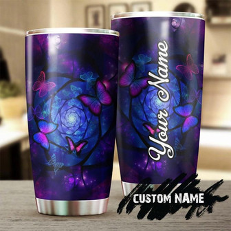 Beautiful Butterfly With Rose Flower Personalized Tumblerbirthday Gift Christmas Gift For Butterfly Lover For Her - Thegiftio UK