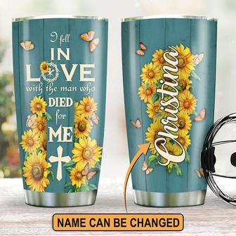 Beautiful Personalized Sunflower Stainless Steel Tumbler I Fell In Love With The Man Who Died For Me - Thegiftio UK
