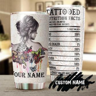 Custom Gift For Her, Beautiful Tattoo Woman Butterfly Nutrition Facts Personalized Stainless Steel 20oz Tumbler butterfly Tattoo Tumbler Birthday Gift Christmas Gift For Tattoo Lover - Thegiftio UK