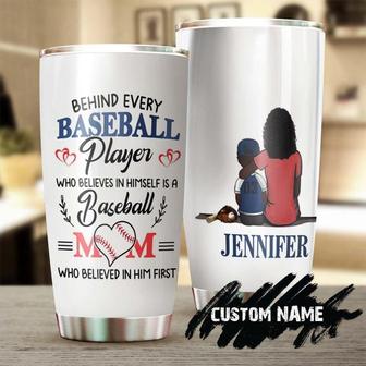 Behind Every Baseball Player Who Believes Himself Is His Mom Personalized Tumblerbirthday Christmas Gift Mother'S Day Gift For Baseball Mom - Thegiftio UK