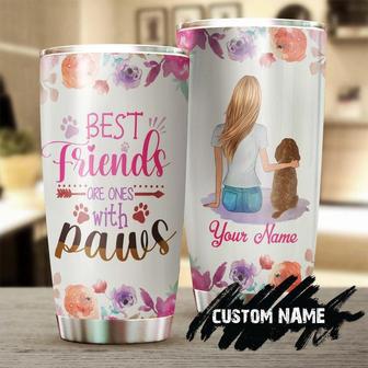 Gift For Dog Lover Dog Stainless Steel Tumbler 20oz, Best Friend Paw Girl Sitting With Dog Personalized Tumbler, custom Dog Name Tumbler Mother's Day Gift For Dog Mom Mug - Thegiftio UK