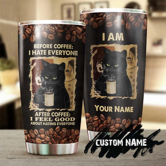 Black Cat Before And After Coffee Personalized Tumblerblack Cat Tumbler Gift For Cat Mom Cat Dad Gift For Cat Lovercat Day Gift - Thegiftio UK