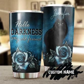 Black Cat Hello Darkness My Old Friend Blue Roses Cat Personalized Tumblerfancy Cat Tumbler Gift For Cat Mom Cat Dad Gift For Cat Lover - Thegiftio UK