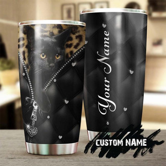 Black Cat Leather Style Personalized Tumblerblack Cat Tumblergift For Cat Mom Cat Dad Gift For Cat Lovercat Day Gift - Thegiftio UK
