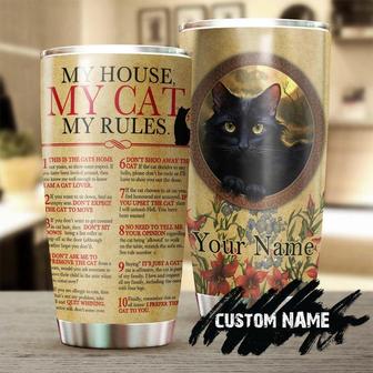 Black Cat My House My Cat My Rules Personalized Tumblercat Tumbler Gift For Cat Mom Cat Dad Gift For Cat Lovercat Day Gift - Thegiftio UK
