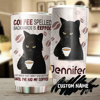 Black Cat Spelling Coffee Backward Personalized Tumblercat Tumblergift For Cat Lovercat Day Giftgift For Cat Mom Cat Dadcoffee Lover - Thegiftio