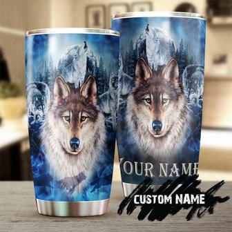 Custom Gift For Her Gift For Him, Blue Wolf Art Personalized Stainless Steel 20oz Tumbler Wolf Lover Tumbler Birthday Gift Unique Present Wolf Lover - Thegiftio UK