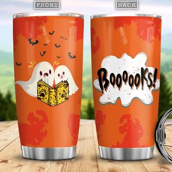 Boooks Funny Ghost Halloween Puns Boo Ghost Scary Pumpkin Trick Or Treat Halloween Stainless Steel Tumbler - Thegiftio UK