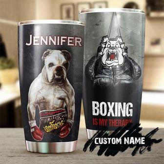 Bulldog Boxing Is My Therapy Personalized Tumbler Gift For Bulldog Dad For Bulldog Mom Gift For Bulldog Lover Bull Dog Gift Idea - Thegiftio UK