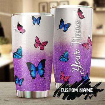 Gift For Her, Butterfly Tumbler, Purple Glitter Gorgeous Personalized Butterfly Stainless Steel 20oz Tumbler, unique Tumbler birthday Gift Christmas Gift For Butterfly Lover For Her - Thegiftio UK