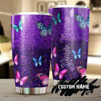 Butterfly Purple Glitter Gorgeous Personalized Butterfly Tumblerunique Tumblerbirthday Gift Christmas Gift For Butterfly Lover For Her - Thegiftio UK