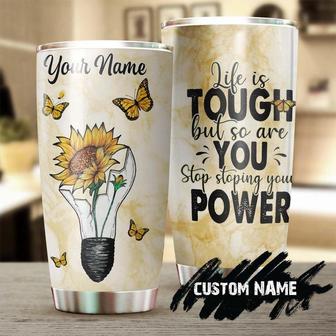 Butterfly Sunflower Bulb Power Life Is Tough So Are You Personalized Tumblerbirthday Gift Christmas Gift For Butterfly Lover For Her - Thegiftio UK