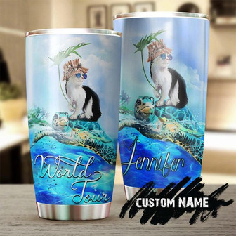 Gift For Him Her, Cat Stainless Steel Tumbler 20oz , Cat And Turtle World Tour Personalized Tumbler, Gift For Cat Mom Cat Dad Gift For Cat Lover, Cat Day Gift, Turtle Lover Gift - Thegiftio UK
