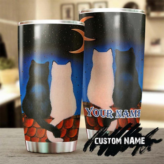 Cat Couple Moon Art Personalized Tumblercat Tumbler Gift For Cat Mom Cat Dad Gift For Cat Lovercat Day Gift - Thegiftio