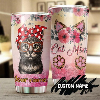 Cat Mom Pretty Flowers Cat Paws Personalized Tumblercat Tumblergift For Cat Lovercat Day Giftmother'S Day Gift For Cat Mom - Thegiftio