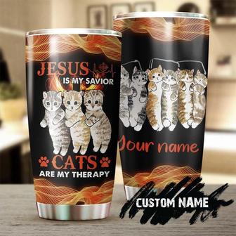 Cats Are My Therapy Personalized Tumblercat Tumbler Gift For Cat Mom Cat Dad Gift For Cat Lovercat Day Giftcatholic Giftchristian Gift - Thegiftio UK