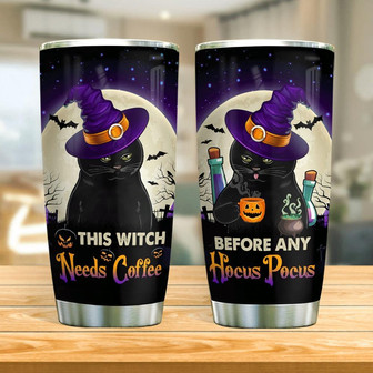 Coffee Cat Witch Halloween Stainless Steel Tumbler - Thegiftio UK