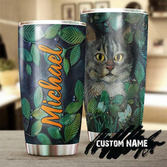 Cool Cat Green Plants Personalized Tumblerfancy Cat Tumbler Gift For Cat Mom Cat Dad Gift For Cat Lovercat Day Gift - Thegiftio UK