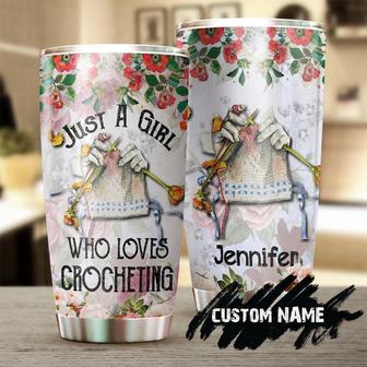 Custom Gift For Mom Crochet And Knitting Flowery Hands Personalized Stainless Steel Tumbler 20oz Special Birthday Present For Crocheter - Thegiftio UK