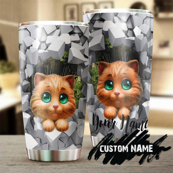 Cute Cat Big Eyes Personalized Tumblerfancy Cat Tumbler Gift For Cat Mom Cat Dad Gift For Cat Lovercat Day Gift - Thegiftio