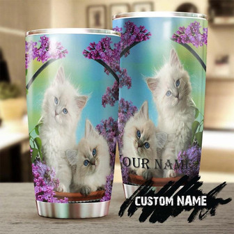 Cute Cat With Purple Flowers Personalized Tumblercat Tumbler Gift For Cat Mom Cat Dad Gift For Cat Lovercat Day Gift - Thegiftio