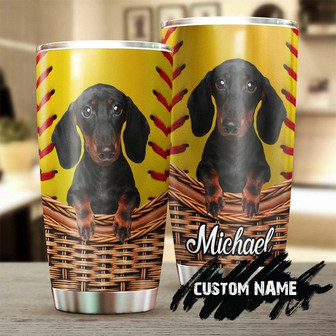 Dachshund Love Softball Personalized Tumbler Gift For Dachshund Dad Dachshund Mom Gift For Dachshund Lover Dog Lover Gift - Thegiftio UK