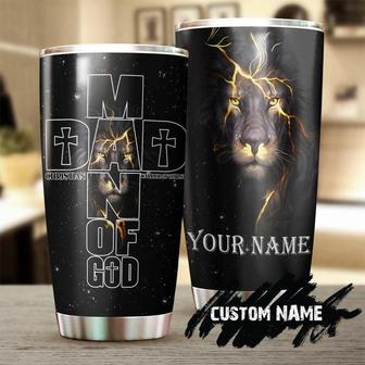 Gift For Dad, Stainless Steel Tumbler 20oz Dad Man Of God Warrior Of Christ Personalized Tumbler birthday Christmas Father's Day Gift For Christian Dad Lion Lover From Son Daughter - Thegiftio UK