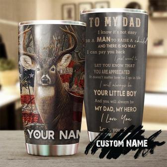 Gift For Dad From Daughter Son, To My Dad Stainless Steel Tumbler Cup 20oz, Deer American Flag Always Your Little Boy Personalized Tumbler, birthday Christmas Gift Father's Day - Thegiftio UK