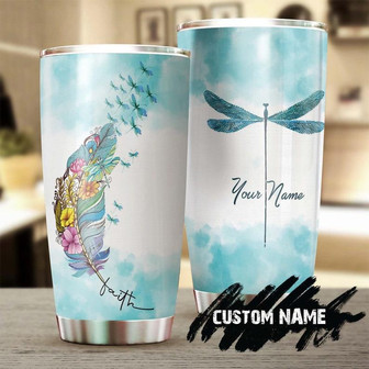 Dragonfly Faith Colorful Feather Personalized Tumblerjesus Gift Birthday Christmas Gift For Jesus Lover Catholic Christians - Thegiftio UK