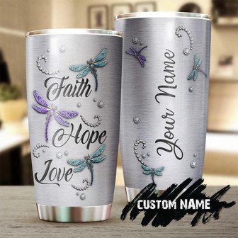 Gift For Him Her, Dragonfly Tumbler, Faith Hope Love Jewelry Style Personalized Stainless Steel 20oz Tumbler, Birthday Christmas Gift For Jesus Catholic Christians - Thegiftio UK