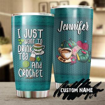 Drink Tea And Crochet Personalized Stainless Steel Tumbler Knitting Tumbler Special Birthday Gift Gift For Her Present For Crocheter - Thegiftio UK
