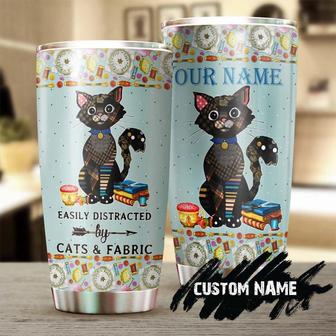 Gift Cat Lady, Cat Mom Stainless Steel 20oz Tumbler, Easily Distracted By Cats And Fabric Personalized Tumbler cat Tumbler Gift For Cat Lover mother's Day - Thegiftio UK