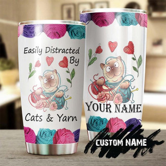 Easily Distracted By Cats And Yarn Personalized Tumblercat Tumbler Gift For Cat Mom Gift For Cat Lovermother'S Day Gift Cat Lady Gift - Thegiftio UK
