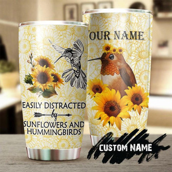 Easily Distracted By Sunflowers And Hummingbirds Personalized Tumblersunflower Tumbler Hummingbirds Tumblersunflower Lover Gift For Her - Thegiftio UK
