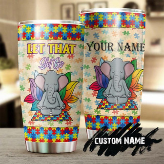 Custom Gift For Women Elephants Yoga Autism Personalized Stainless Steel 20oz Tumbler Yoga Tumbler Birthday Gift Yogi Gift Yogini Present - Thegiftio UK