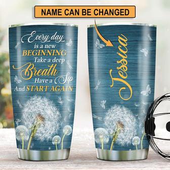 Every Day Is A New Beginning Pretty Personalized Dandelion Stainless Steel Tumbler - Thegiftio UK