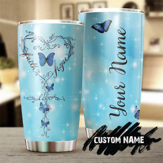 Faith Butterfly Faith Hope Love Blue Personalized Tumblerjesus Gift Birthday Christmas Gift For Jesus Lover Catholic Christians - Thegiftio UK