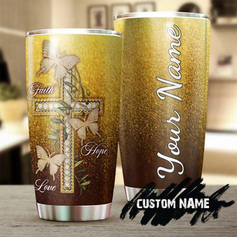 Faith Butterfly Faith Hope Love Gold Glitter Personalized Tumblerjesus Gift Birthday Christmas Gift For Jesus Lover Catholic Christians - Thegiftio UK