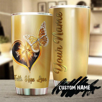 Faith Butterfly Faith Hope Love Gold Glitter Personalized Tumblerjesus Gift Birthday Christmas Gift For Jesus Lover Catholic Christians - Thegiftio UK
