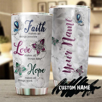 Faith Butterfly Love Make All Things Easy Personalized Tumblerjesus Gift Birthday Christmas Gift For Jesus Lover Catholic Christians - Thegiftio UK