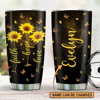 Faith Hope And Love Lovely Personalized Sunflower Stainless Steel Tumbler - Thegiftio
