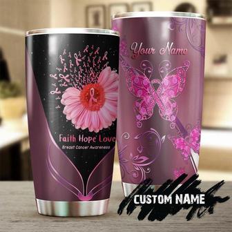 Gift For Her, Faith Hope Love Butterfly Personalized Stainless Steel 20oz Tumbler breast Cancer Tumbler pink Ribbon Tumbler cancer Treatment Care Gift - Thegiftio UK