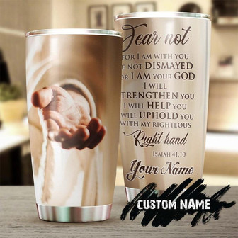 Gift For Jesus Lover, Faith Jesus Right Hand Yellow I Will Uphold You Personalized Stainless Steel 20oz Tumbler jesus Gift Birthday Christmas Catholic Christians - Thegiftio UK