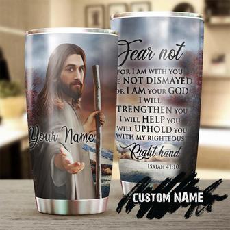 Gift For Him Her, Faith Jesus Tumbler, Right Hand Yellow I Will Uphold You, Personalized Stainless Steel 20oz Tumbler, Jesus Gift Birthday Christmas Gift For Jesus Lover Catholic Christians - Thegiftio