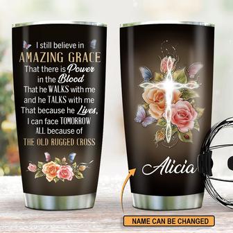 Fancy Personalized Floral Cross Stainless Steel Tumbler I Still Believe In Amazing Grace - Thegiftio UK