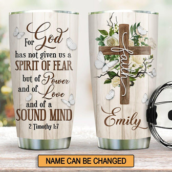 Fancy Personalized Flower And Cross Stainless Steel Tumbler God Has Given Us Power And Sound Mind - Thegiftio UK