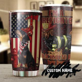 Firefighter Dachshund Dad Personalized Custom Tumbler Father'S Day Gift For Dachshund Dad Gift For Dachshund Lover Dog Gym Lover Gift Idea - Thegiftio UK