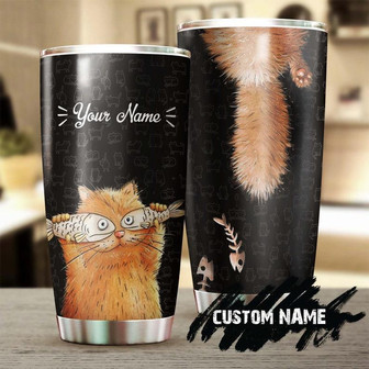 Gift For Cat Mom Cat Dad, Cat Stainless Steel 20oz Tumbler, Funny Chubby Cat Personalized Tumbler, fancy Cat Tumbler Gift For Cat Mom Cat Dad Gift For Cat Lover, cat Day Gift - Thegiftio
