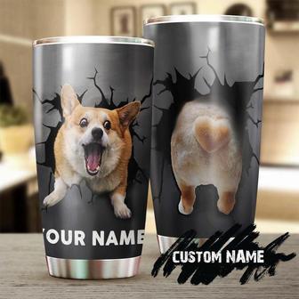 Custom Name Gift For Dog Dad Dog Mom, Funny Corgi Break Wall Butt Personalized Stainless Steel Tumbler 20oz, gift For Corgi Mom Corgi Dad Corgi Lover Present - Thegiftio UK