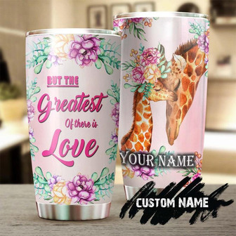Giraffe Mom And Baby With Flower Greatest Love Personalized Tumblergift For Giraffe Loverbirthday Gift Christmas Mother'S Day Gift For Mom - Thegiftio